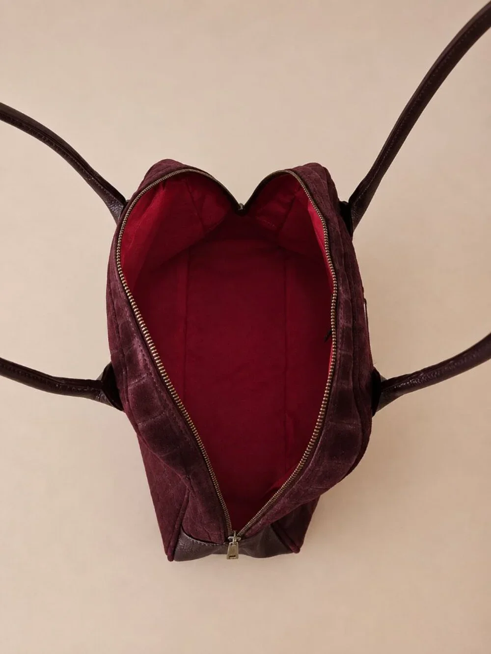 Burgundy Italian Leather & Croc-Embossed Suede Shoulder Bag – Large Dome Handbag